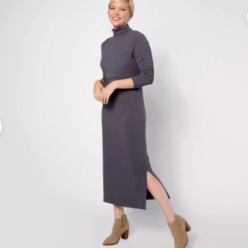 Women with Control Fnspn Jersy Tummy Cntol Midi Dress-Smoke-Petite 2X-A623040